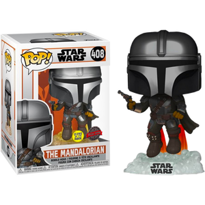 Pop! Star Wars: The Mandalorian - Mandalorian Flying with Blaster (Glow In The Dark) [Exclusive] - Sheldonet Toy Store